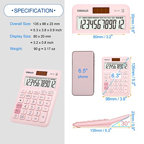 Pendancy Pink Pocket Desk Calculator Small Size Basic Tax Function Handheld 12T