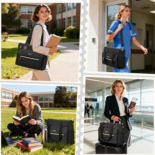 RAINSMORE Teacher Tote Bag 15.6 inch Laptop Bag for Women with Cup Holder Work Bags Nurse Bag Professional Computer Briefcase