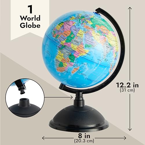 Juvale 8-Inch Multicolor World Globe for Kids & Classroom - Educational Desk Globe with Plastic Stand