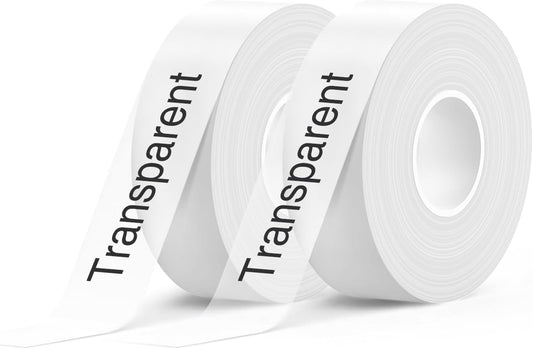 SUPVAN Label Maker Tape - Transparent 2 Rolls 0.59in x 19.7ft | Waterproof & Oilproof Thermal Labels
