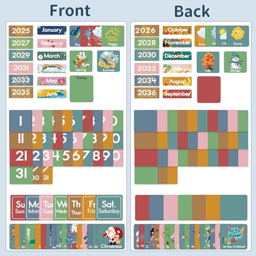 46 Pockets Classroom Calendar Pocket Chart with 77 Cards, Daily Monthly Learning Calendar for Circle Time Weather Seasons, Preschool Kindergarten Homeschool Must Have, Teacher Essential Supplies White