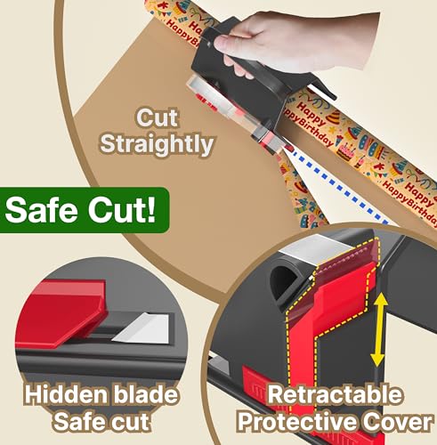 Black Wraprocut 2-Pack Wrapping Paper Cutter & Tape Dispenser Kit with 4 Tapes