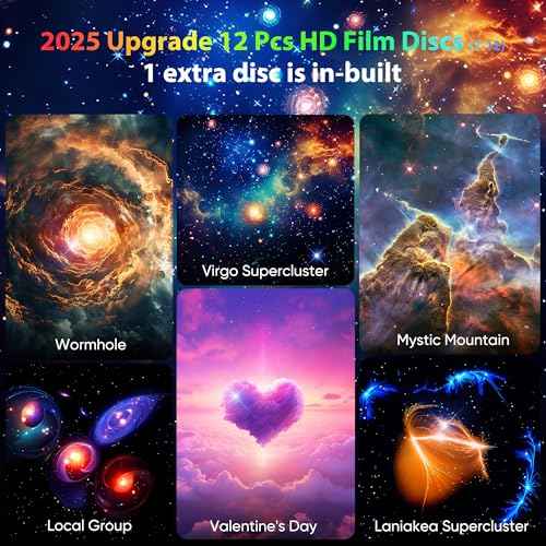 Galaxy Projector for Bedroom Pro Version, Upgraded Film Disc Star Projector for Kid 12 in 1 Planetarium Projector HD Image Adjustable Knob 360¡Æ Rotating 1/2h Timer Simple 4-Button Control