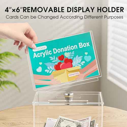 MaxGear Acrylic Donation Box with Lock 3 Pack, Large Ballot Box with Sign Holder, Clear Storage Container for Voting, Charity, Ballot, Suggestion 6.25" x 4.5" x 4"