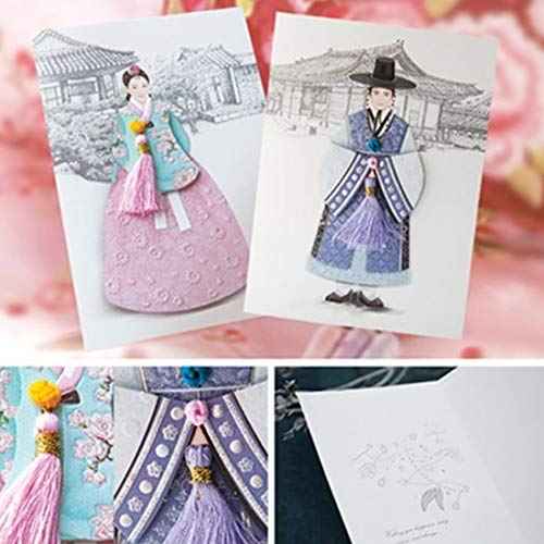 From&to Hanbok 6pcs Korean Royal family Dress Cards Sets korea souvenir Korean Clothes Traditional Greeting Cards Thank you Birthday Wedding Anniversary Invitation New Year Card &Envelope (ft221)