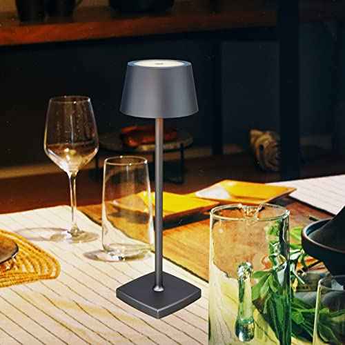 Rechargeable led Cordless Table Lamps, Aluminum, dimmable,Suitable for Indoor and Outdoor Lighting Grey