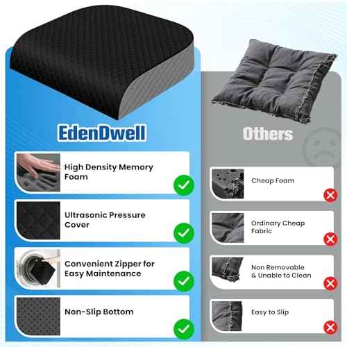 Seat Cushion, Memory Foam Chair Pad, Non-Slip Cushion for Office, Home, Car, Large Desk Chair Cushion, Washable Cover & Handle, Large, Black