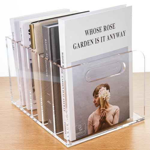 Clear Acrylic Organizers - 5 Vertical Compartments Acrylic Folder Organizer & File Organizer, Desk Document Storage Bins for Magazines, Binders - Multipurpose Home Office Desk Organizer