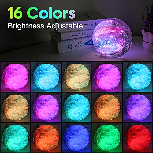 BRIGHTWORLD 5.9 Inch Galaxy Moon Lamp with Wooden Base, 16 Colors LED 3D Night Light, Remote & Touch Control, Gift for Kids & Adults