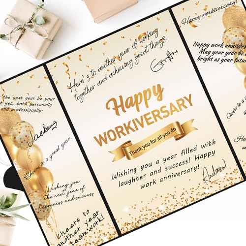 DARUNAXY Black Gold Happy Workiversary Party Decorations, Happy Work Anniversary Alternative Signature Guest Book for Men Women Employee Business Gifts Signing Card Board for Office Supplies