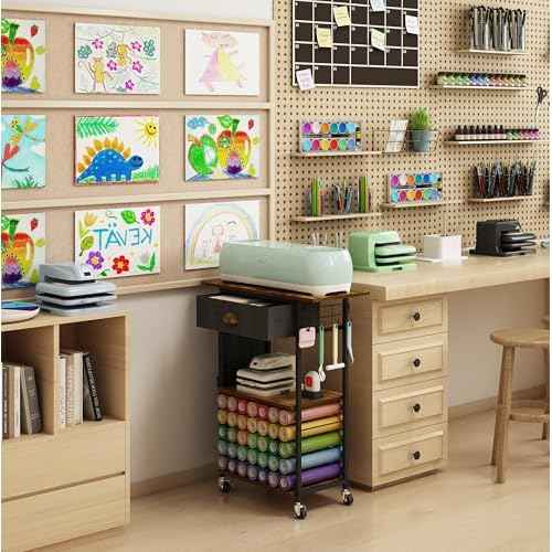 Craft Organizers and Storage Cart: Craft Room Cart for Organizing Cutting Accessories and Machine, Vinyl Roll Storage and Organization Holder, Heat Press Stand Table with Wheels
