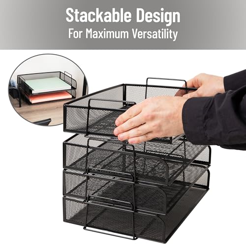 Mind Reader Black Metal Mesh 4-Piece Stackable Desktop Organizer Tray Set 13.3" x 9.8" x 11.3"