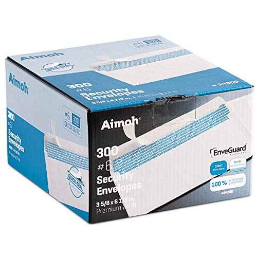 Aimoh 300#6 3/4 Security Tinted Self-Seal Envelopes - No Window, EnveGuard, Size 3-5/8 X 6-1/2 Inches - White - 24 LB - 300 Count (34300)
