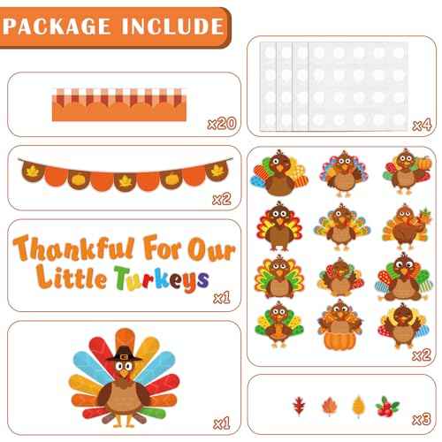 Thanksgiving Turkey Bulletin Board Set Fall Turkey Bulletin Board Classroom Decoration Autumn Maple Leaves Cutouts Home Window Wall Party Decor for Teacher(Thankful For Our Little Turkeys)