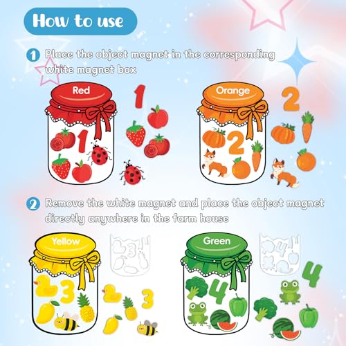 Kids Magnetic Color Sorting Magnets - Animals & Numbers, 10 Pack