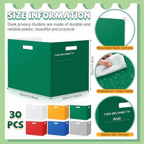 30 Pack Plastic Desk Dividers for Students, Durable Waterproof Testing Dividers Bulk Easy to Clean Trifold Privacy Folder Boards for Kindergarten Elementary School Office Study (Multicolor)