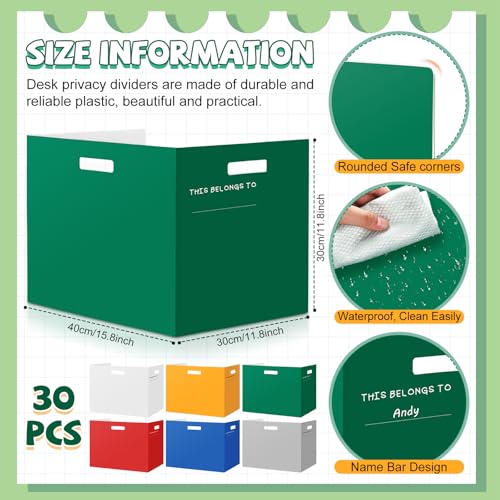 Desk Privacy Dividers Set 30 - Trifold Plastic Classroom Folders for Students