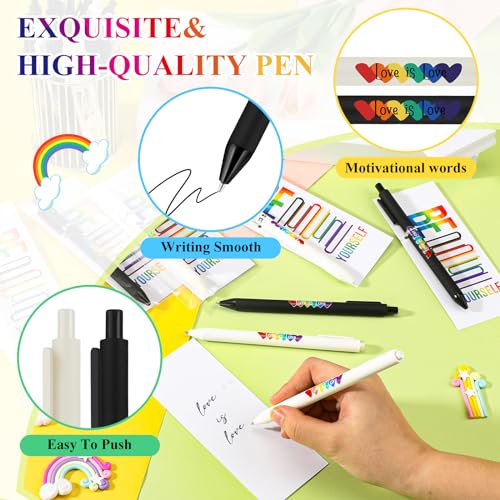 Spakon 300 Sets Rainbow Gay Pride Gift Include Retractable Writing Ballpoint Pen Paper LGBT Greeting Cards OPP Bags for Lesbian Pride Month Love Is Love Anniversaries Women Men Office Supplies