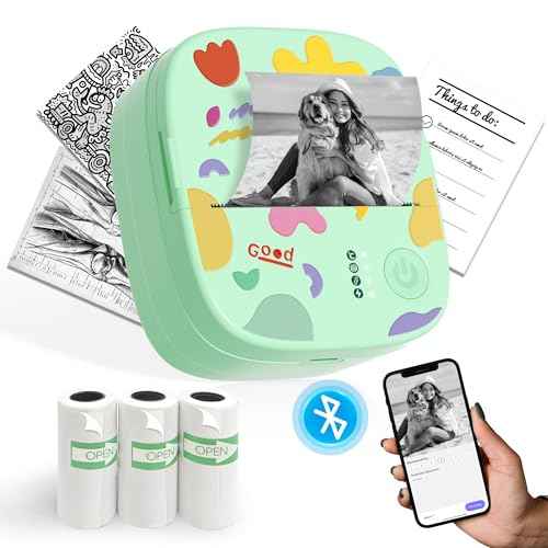 Mini Portable Sticker Printer, Mini Thermal Printer with 3 Rolls Paper, Bluetooth Inkless Printpods, Pocket Label Maker Suitable for Kids Creative DIY, Diaries, Photos, Study Notes-Green