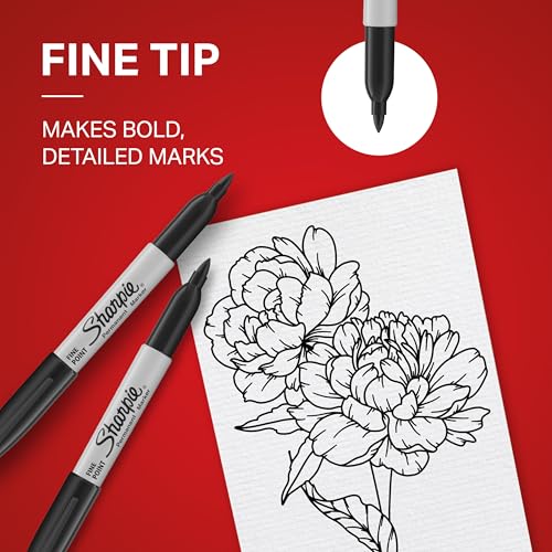 Sharpie Permanent Markers Fine Tip Black 12 Count - Quick Dry & Fade Resistant