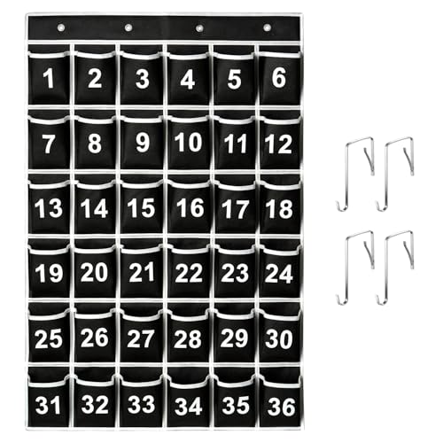 SAVERHO 36 Pockets Classroom Cell Phone & Calculator Organizer - Black, Pack of 1