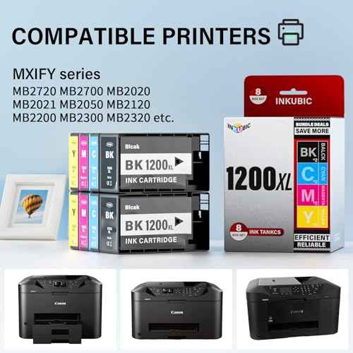 1200 XL Ink Cartridges | 1200XL Replacement Compatible for Canon Maxify MB2720 MB2700 MB2020 MB2021 MB2050 MB2120 MB2200 MB2300 MB2320 Printers (PGI-1200XL, CLI-1200XL) - 8 Packs