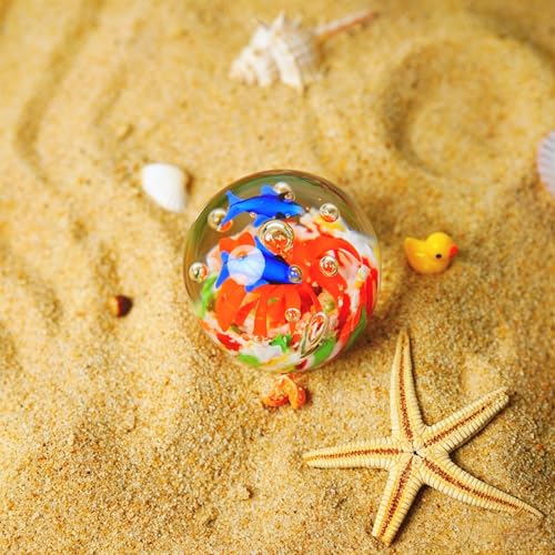H&D Hyaline & Dora 2.3in Sea Glass Decor Gift Yellow Sea Flower Paperweight