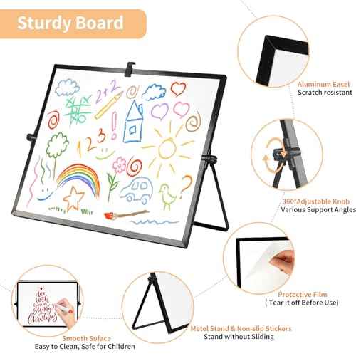 EOOUT White Board Dry Erase with Stand, 12"X16" Double-Sided Desktop Board Magnetic Small Whiteboard Easel for Kids, Students Drawing Memo to Do List Wall Desk School