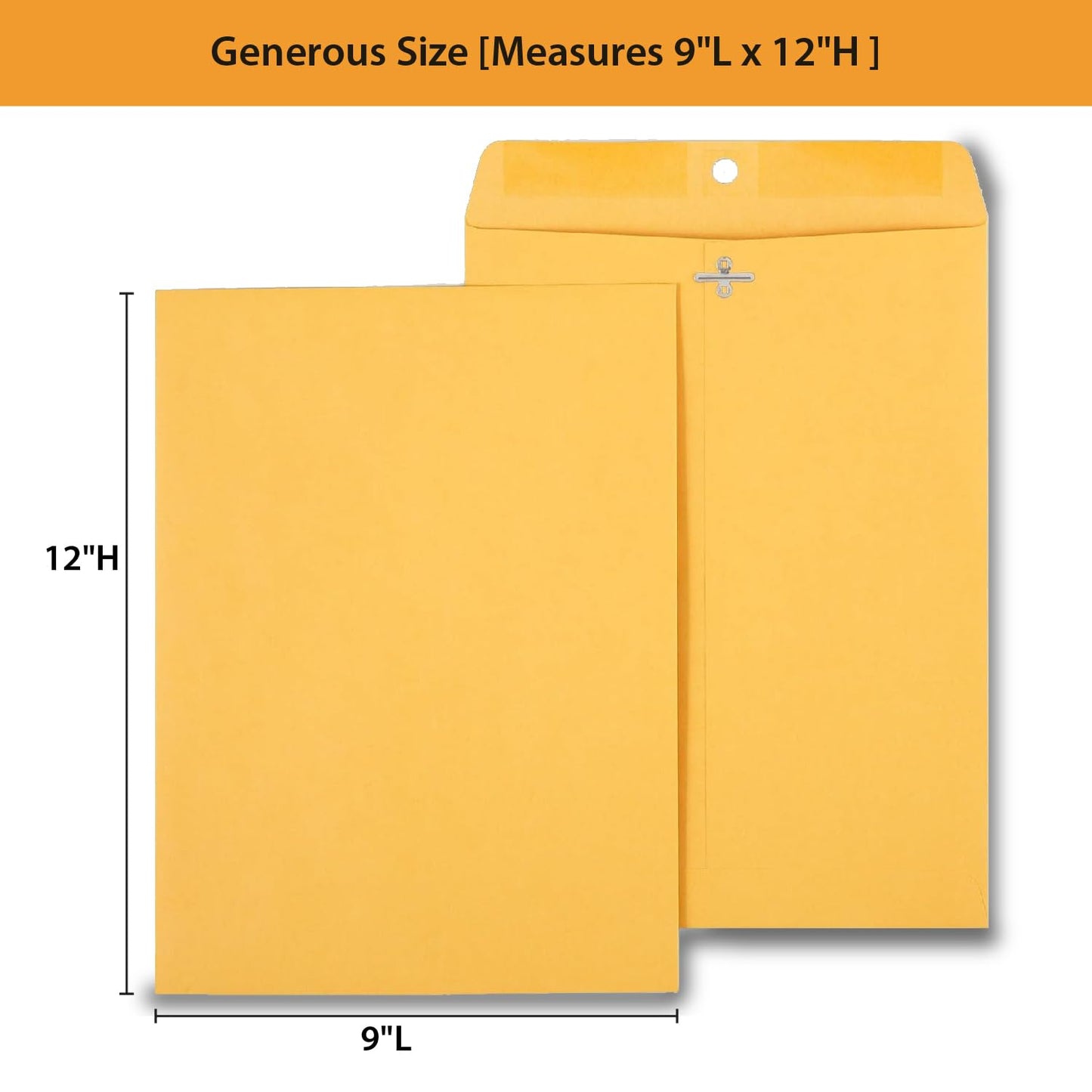 Staples 9 x 12 Kraft Clasp & Moistenable Envelopes, Brown Manila, Heavyweight Document Mailers with Metal Clasp, 100/Box
