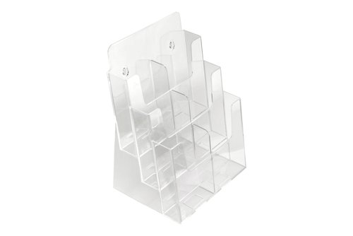 Dazzling Displays Clear Acrylic Brochure Holder, Fits 8.5 x 11 Inch Material, 3-Tier Multi-Pocket Brochure Display Stand for Business, Office, Trade Shows