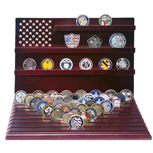 Challenge Coin Display Stand, 13-Row Solid Wood Military Coin Holder with Sloped Base, Holds 80-110 Coins, Coin Holders for Collectors
