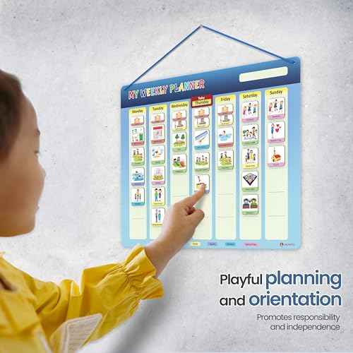 LIKARTO¢ç Weekly Planner for Children - Montessori Magnetic Board incl 194 Magnets & Cord - Fully Writable & Wipeable - Encourages Independence
