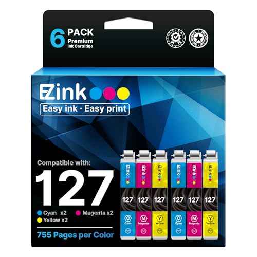 E-Z Ink Remanufactured Ink Cartridge Replacement for Epson 127 T127 to use with NX530 625 WF-3520 WF-3530 WF-3540 WF-7010 WF-7510 7520 545 645 (2 Cyan, 2 Magenta, 2 Yellow) 6 Pack