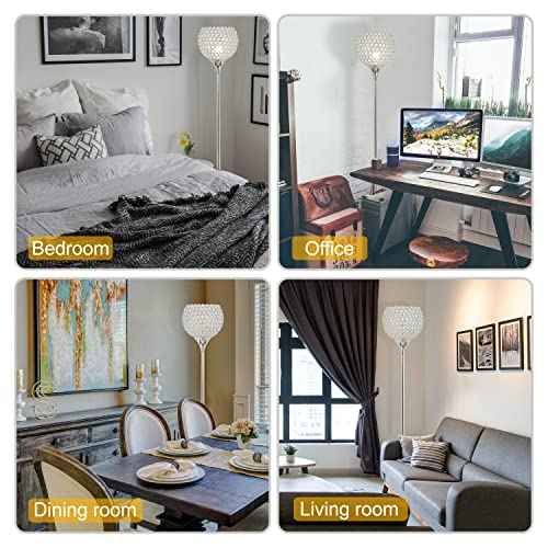 DFL Spherical Crystal Floor Lamp, 8.7 inch Shade Chrome Finish Lamp, Crystal Floor Lamp Fixture for Living Room, Bedroom, Dining Room, Office, E26 Base, LED Bulb Included