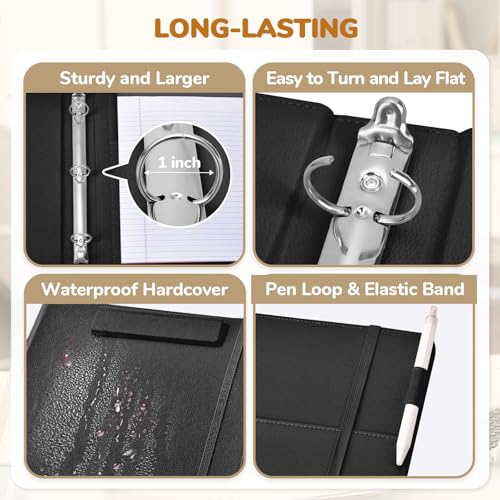 JoyCat Black 3-Ring Binder Clipboard with Storage & 5 Folders - Large