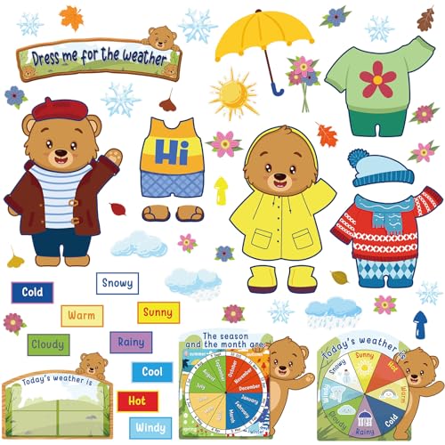 Gilprop 58 Pcs Classroom Weather Dress Bulletin Board Set - Bear Variant