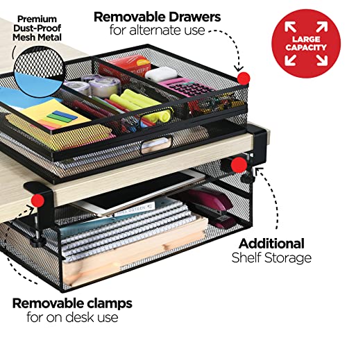 Homeify 2-Drawer Under Desk Clamp-On Organizer Mesh Metal Office Storage