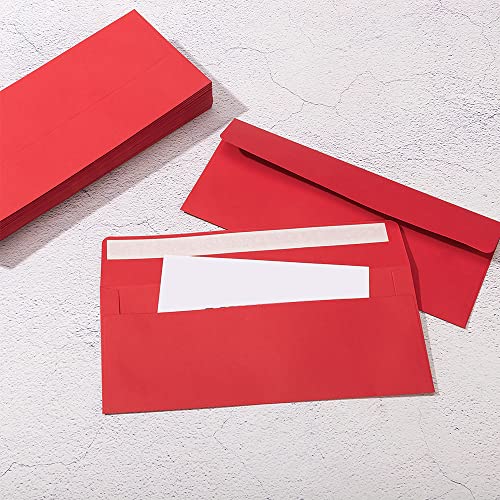 Wishop 100 Pack Colorful #10 Business Envelopes Red 4.13 x 9.49 Inches