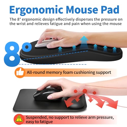 YIWEI Black Ergonomic Mouse Pad with Wrist Rest for Carpal Tunnel Pain Relief