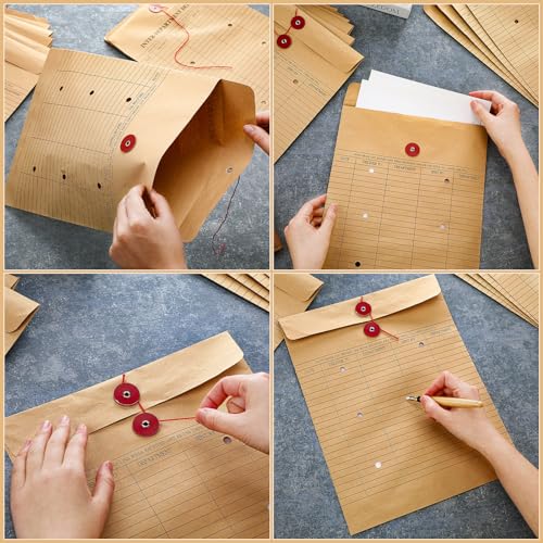 Motiskyy 200 Pack Interoffice Kraft Envelopes with String Tie & Button Closure, 10x13 Inches