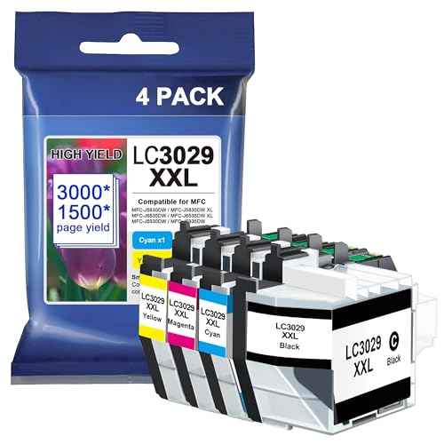 LC3029XXL Ink Cartridges LC30294PK Super High Yield Compatible for Brother LC3029 Ink Cartridges MFC-J5830DW MFC-J5830DWXL MFC-J6935DW Printer, 4-Pack (1 Each LC3029BK, LC3029C, LC3029M, LC3029Y)