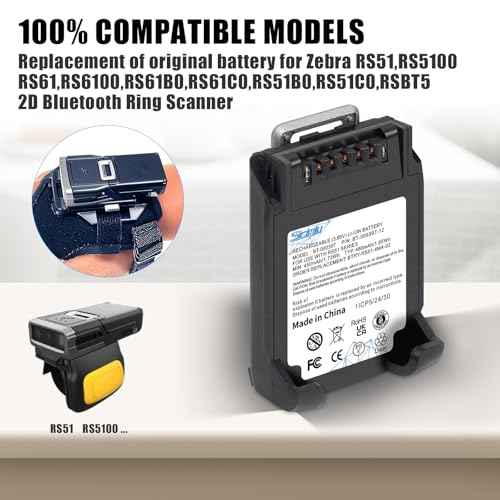 RS5100 Battery Replacement,for Zebra Ring Scanner RS51 RS5100 RS61 RS6100 BT-000397 BT-000398 RSBT5 RS61B0 RS61C0 RS51B0 RS51C0 BTRY-RS51-7MA-01 BTRY-RS51-4MA-01,480mAh.