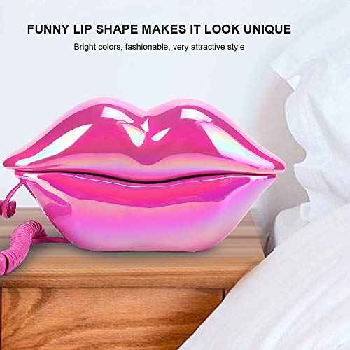 Fashionable Lip Telephone, Rose Red Electroplating Retro Sexy Home Phone, Mouth Corded Landline Telephone for Decoration Girls Gift