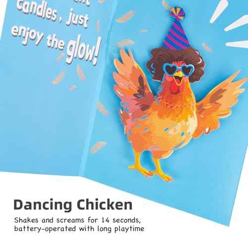 Dancing Chicken Birthday Card, Funny Birthday Card for Men Women Kids, Music & Shaking Body Motion Greeting Card with Envelope, Unique Hilarious Birthday Gift, 5.9 Inch x 8.4 Inch