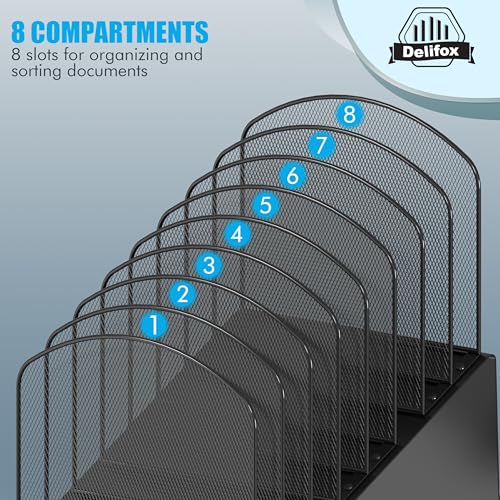 Delifox Inclined Desk File Organizer 8-Section Black - Office Storage