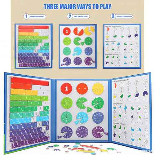 STEM Magnetic Fraction Demonstration Book for Kids with 152 Pcs Math Fraction Magnets Tiles and Disc Set Educational Math Learning Manipulatives Set