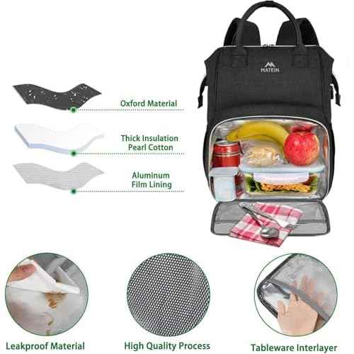 MATEIN Lunch Backpack for Men Women, 17 Inch Large Insulated Cooler Backpack with USB Charging Port, Water Resistant Lunch Box Back Pack Travel Laptop for Men Teacher Work Picnic College Nurse, Black