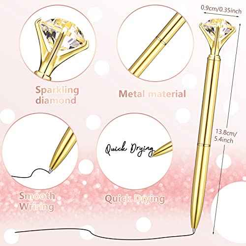 Leinuosen 50 Pcs Bulk Diamond Pens with Crystal Bridal Shower Gifts Metal Bling Ballpoint Pens with Black Ink for Bridal Shower Wedding Party Office School(Gold)