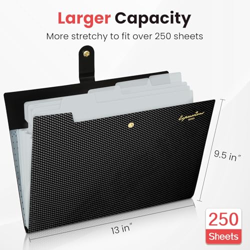 Sooez Black Accordion File Organizer 5 Pockets A4 Size Expanding Folder