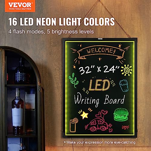 VEVOR 32 x 32 Inch LED Message Board with Remote, Neon Sign, Illuminated Chalkboard with 8 Fluorescent Markers